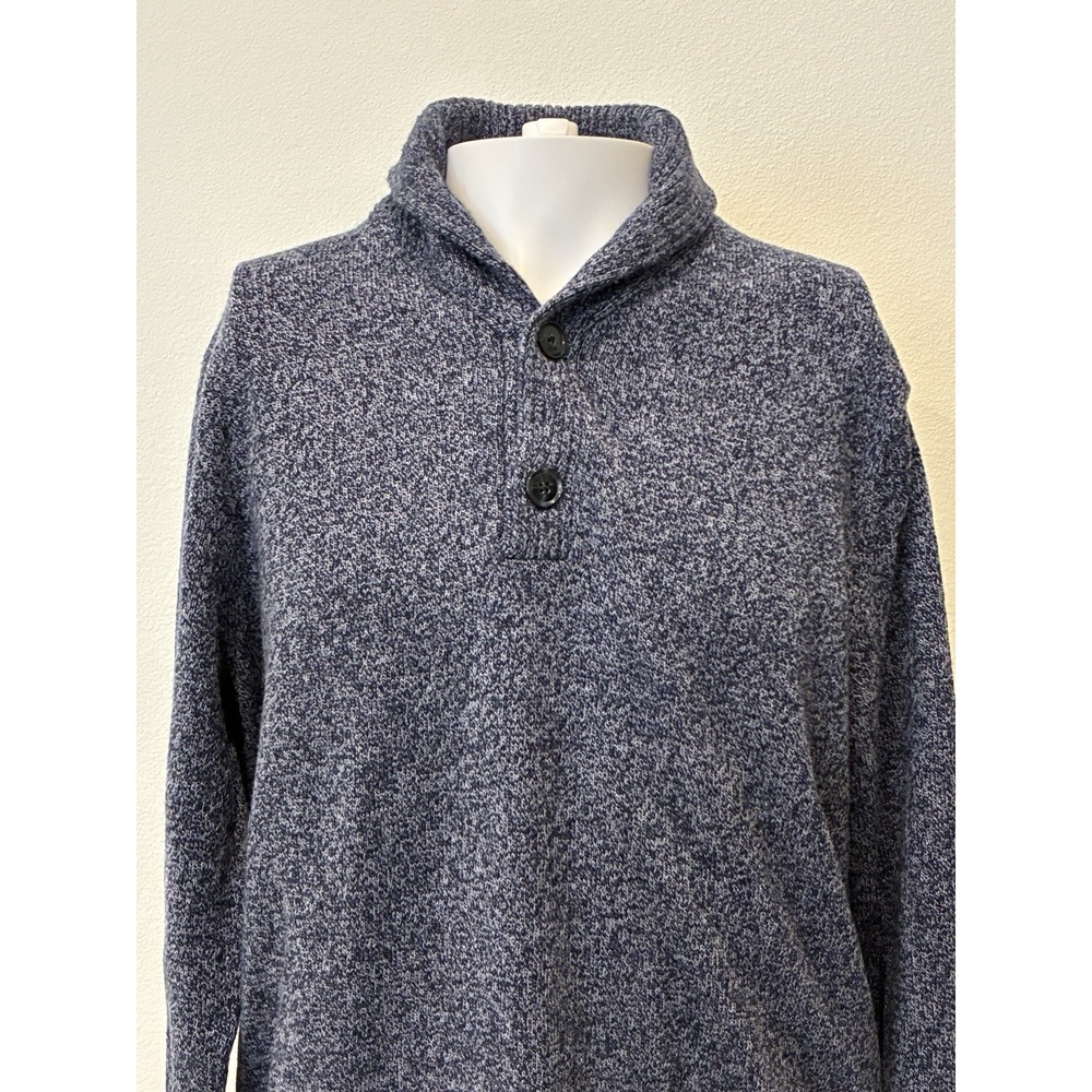 J.Crew Mens Lambswool Blend Cowl Neck‎ Fisherman Sweater L Blue Marled Academia